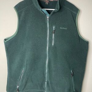 Vintage L.L. Bean Dark Green Fleece Jacket Vest Size XL Tall Full Zip